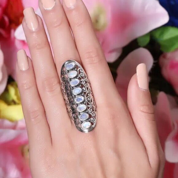 Moonstone Solid 925 Sterling Silver Filigree Ring Jewelry - Picture 3 of 3